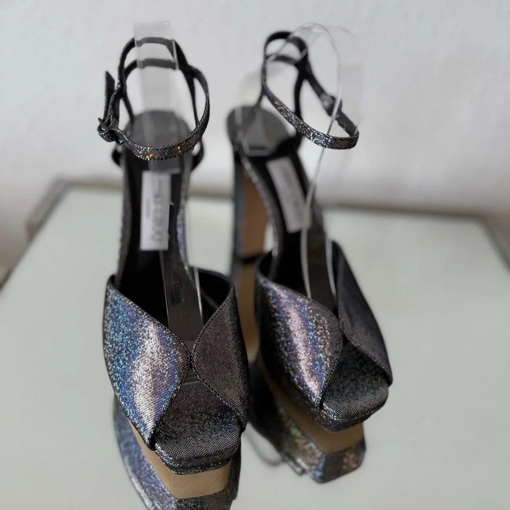 New JIMMY CHOO Sacaria Glitter Platform Sandal $925 40